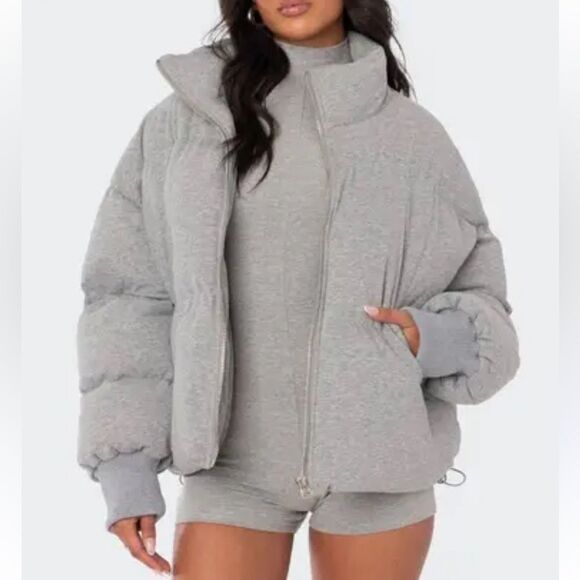 Edikted Gray Puffer Jersey Jacket(Size Medium) - Picture 1 of 10